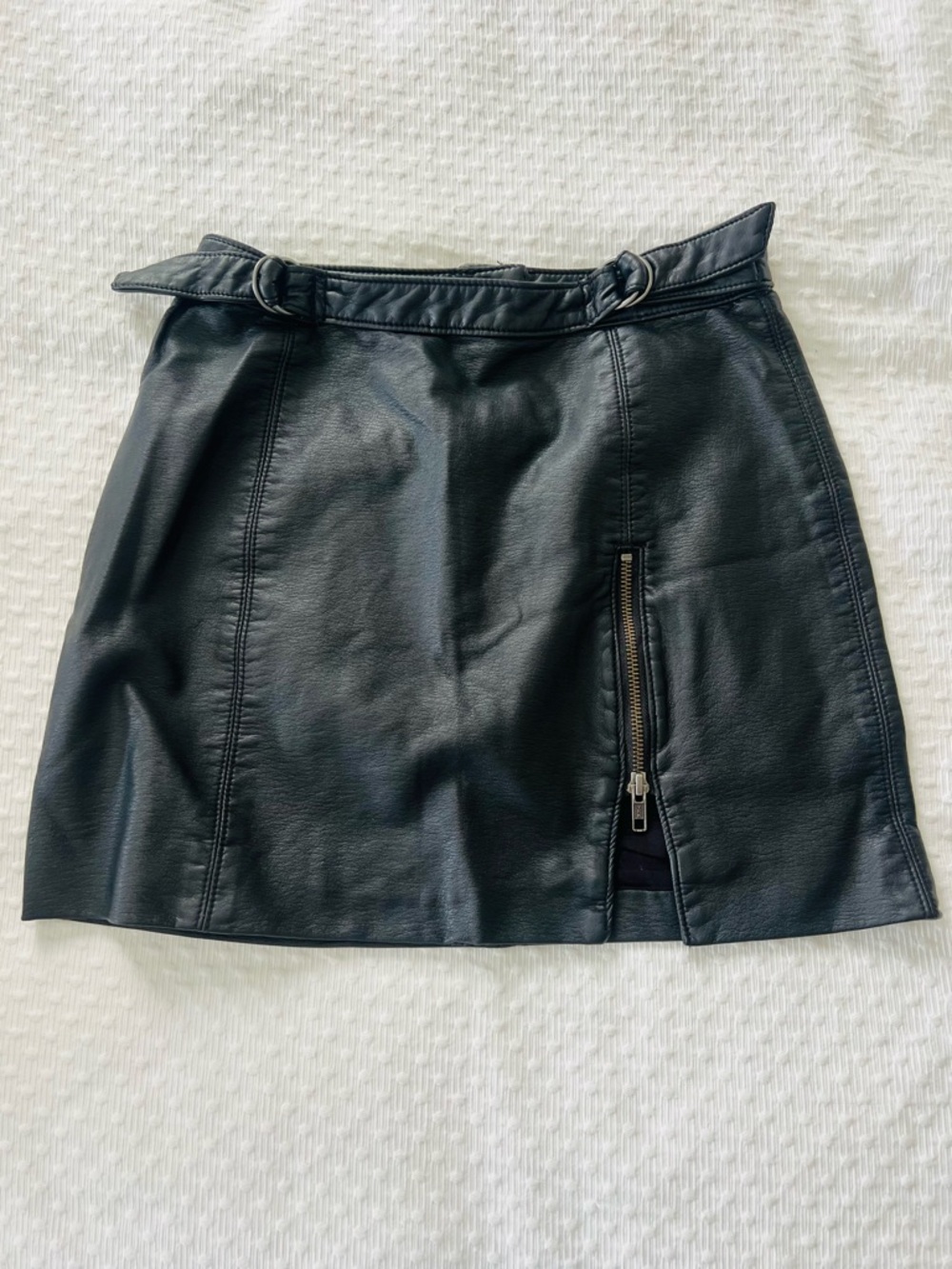 Two Free People Vegan Leather Mini Skirts — Black & Cognac - Picture 4 of 7